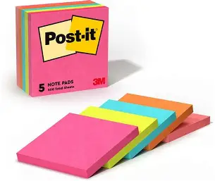STICKY NOTES 3"X3"ASSORTED COLORS POST IT