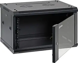 SERVER RACK 6U ENCLOSURE W/ GLASS DOOR, COLLING FAN, LOCKS, & REMOVABLE SIDE PANELS, WALL MOUNT NETWORK CABINET 19 INCH RACK 17.7 ICHES DEEP NAVEPOINT 