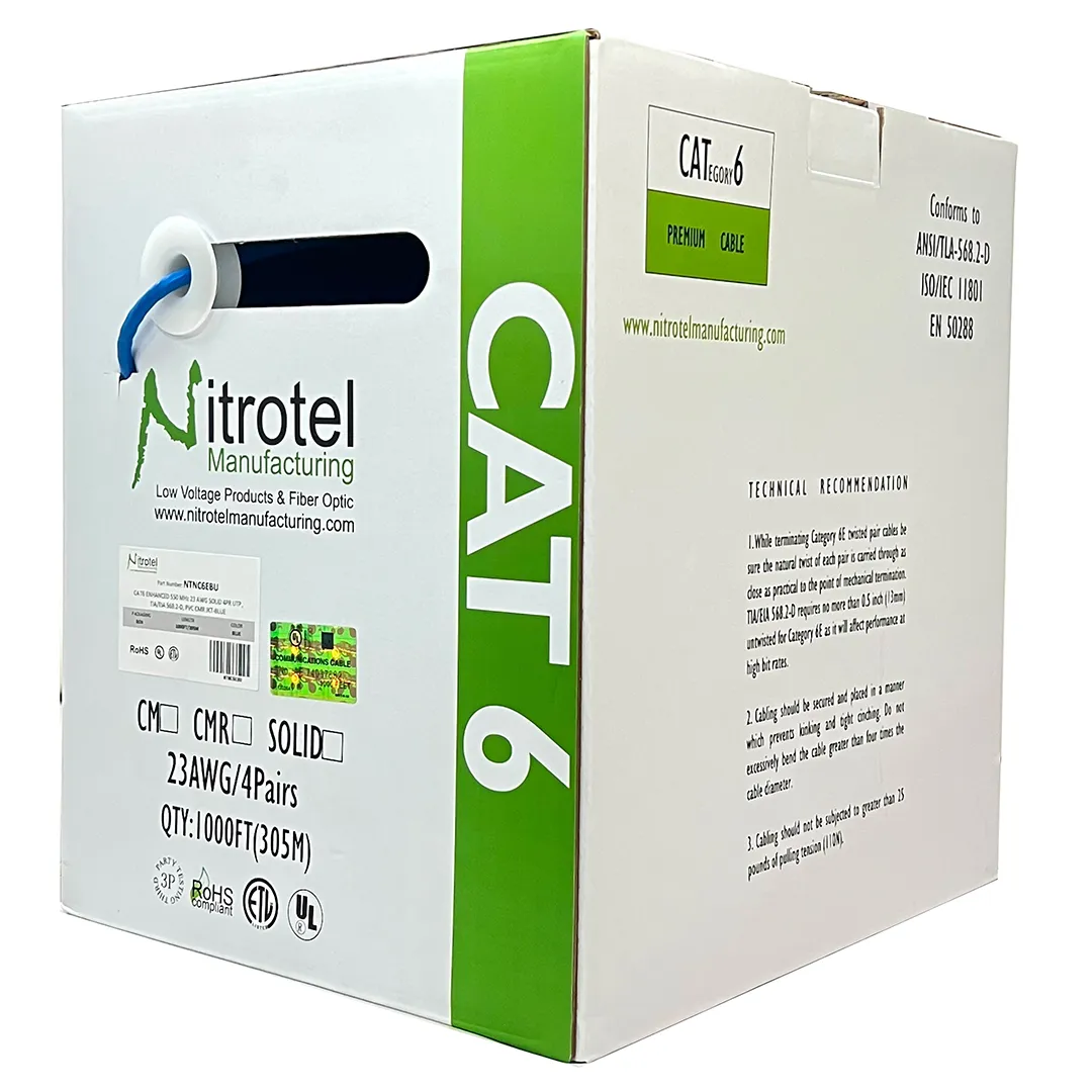 CAT 6 1000FT UTP NETWORK CABLE550 MHz 23AWG SOLID 4PR UTPNITROTEL
