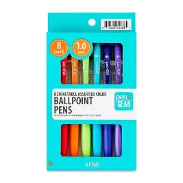 PEN RETRACTABLE BALLPOINT MEDIUM POINT 1.0 MM 8 COUNT ASSORTED COLORS PEN & GEAR (SINGLE!)