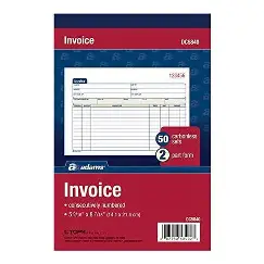 [62058] INVOICE RECEIPT BOOK 2 PARTCARBONLESS 5-9/16" 8-7/16" XKDOUS